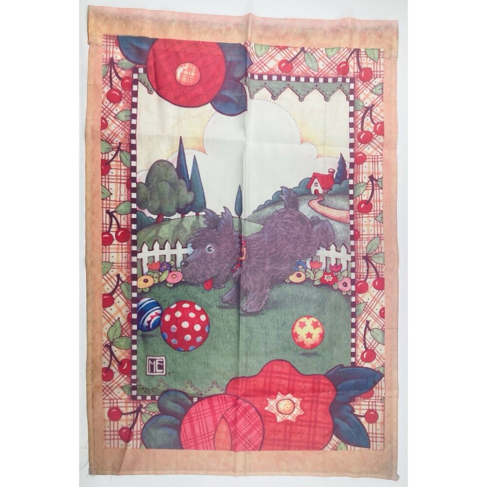 Mary Engelbreit Art Flag Large 38x26 Scottie Dog Scotty Black Used Faded Polka D